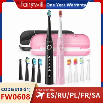 Fairywill Sonic Elektrische Tandenborstel Krachtige Reiniging USB-Oplaadbare Timer Vervanging Hoofd Wasbaar Whitening Brush Voor Volwassenen