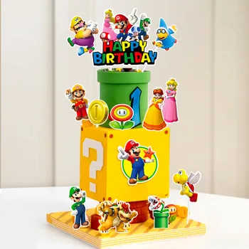 Super Mary-Serie Cake Vlaggen Mario Bros, Luigi, Yoshi En Wario, Bowser Actie Figuur Ornamenten Kinderen Verjaardag Decoratie Benodigdheden