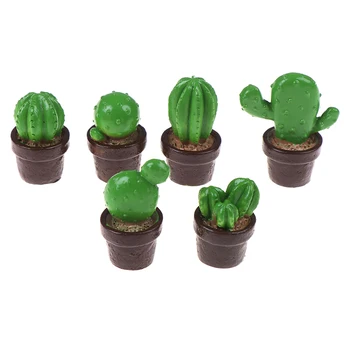 5Pcs Schattige Groene Mini Boom Ingegoten 1:12 Poppenhuis Miniatuur Cactussen Vetplanten Groene Plant Simulation Ingegoten