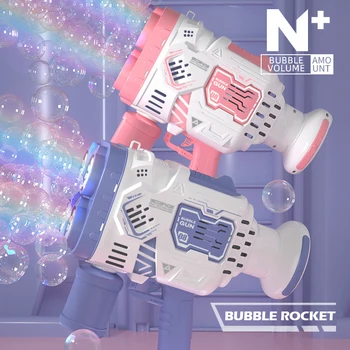 Bubble Gun Raket Soap Bubble Machine Elektrische Draagraket Dag van het kind Geschenken Blijft Produceren Bellen met LED-Licht