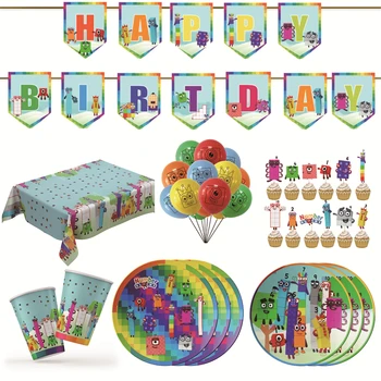 Numberblocks Thema Verjaardagsfeestje Decoratie Disposable Servies Set Cup Topper Plaat Servet, Tafelkleed voor Kid Douche Benodigdheden