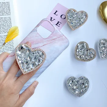 Ins hartvormige Diamant Griptok Mobiele Telefoon Houder Opvouwbare Ring voor Telefoon Geschikt is voor de IPhone, Samsung 2021 Nieuwe Luxe Glanzend