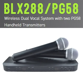 BLX288/PG58 2 kanaals draadloos microfoon met PG58 handheld microfoon,BLX288 professionele UHF PLL true diversity wireless mic