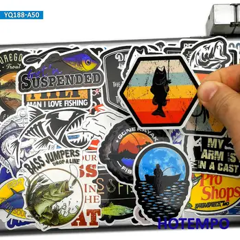 50pcs Visser Vis Buiten Gaan Vissen Grappig Telefoon Laptop Skateboard Auto Stickers Pack voor Koelkast Glazen Doos Tank Emmer Sticker