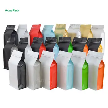 100PCS Food-Grade Plastic Folie Verpakking Zakjes van 100g 250g 500g zijvouw Koffie Zak Met Klep Multicolor Platte Bodem Zakken