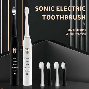 Volwassen Klassieke Elektrische Tandenborstel met 5-bak Modus USB Opladen 4 kleuren IPX7 Waterdicht Ultrasone Oplaadbare Tandenborstel met Zachte Haren
