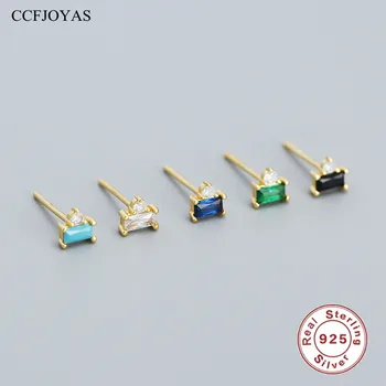 CCFJOYAS Witte/Groene/Blauwe/Turquoise Mini Rechthoekige Zircon 925 Sterling Zilveren Stud Oorbellen voor Vrouwen zijn Eenvoudige Kleine Oorbellen
