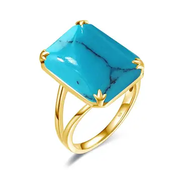 Szjinao Sterling Zilver Kpop Ring Voor Vrouwen Unieke Turquoise Ringen Met Edelstenen Punk Zilver 925 Glanzend 14K Gold Plated Jewelry