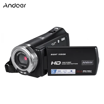 Andoer V12 Digitale Video Camera 1080P 30MP Full HD 16X Zoom Draagbare Opname Camcorder 3Inch Draaibare LCD Scherm nachtzicht