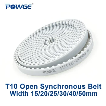 POWGE Trapezium PU-T10 Open synchrone riem breedte 15/20/25/30/40/50 mm Polyurethaan staal T10-15 T10-20 T10-25 open distributieriem