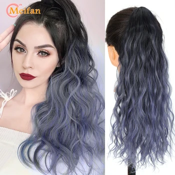MEIFAN Synthetische Lange Ombre Blue Roze Claw Paardenstaart Vrouwen Clip in Hair Extensions Golvend Krullend Pigtail Bruin Natuurlijke Nep Hairpiec