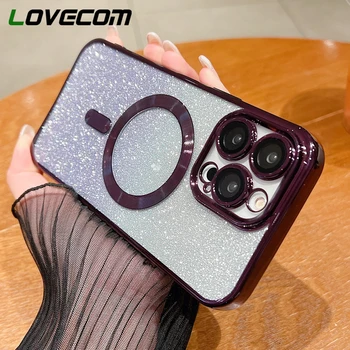 Luxe Plating Voor Magsafe-Magnetische Draadloos Opladen Case Voor de iPhone 14 13 12 Pro Max Plus Glitter Gradiënt Lens Protector Cover