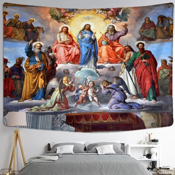 Europese Retro Engel Olie Schilderij, Wandtapijt Muur Hangen Jezus Religieuze Hekserij Psychedelische Home Decor
