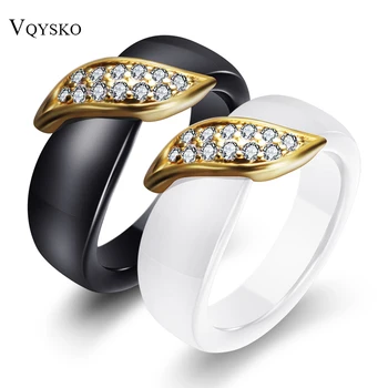 Mode-Sieraden Zwart/Wit Vrouwen de Ring Met AAA-Crystal Gold Kleur Blad Keramische Ringen Voor Vrouwen Bruiloft Ring Cadeau