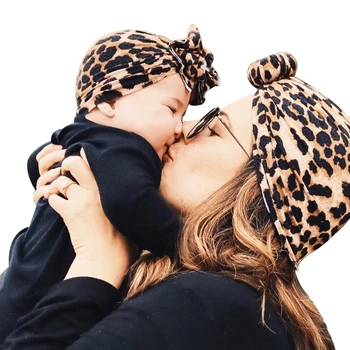 2023 Pasgeboren Tulband Muts voor Jongens Meisjes Leopard Bogen Bloem Wrap Head Cap Moeder Kids Beanie Katoen Ouder-Kind Baby Accessoires