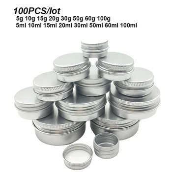 100Pcs Aluminium Kruiken Tin 5g/10g/15g/20g/30g/50g/60g/80g/100g Metalen Leeg Cosmetische gezichtsverzorging Eye Cream Lip Gloss Balm Verpakking