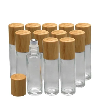 6 Stuks 10 ml Roll op Glazen Flessen voor Etherische Olie Glas Roller Hervulbare Flessen Container met Bamboe Deksel Cosmetische Container