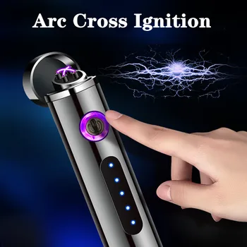 Nieuwe Technologie Cilindrische Dubbele Boog USB Lichter Gevoelige Winddicht Plasma Pulse zonder vlammen Lichter Camping Gereedschap