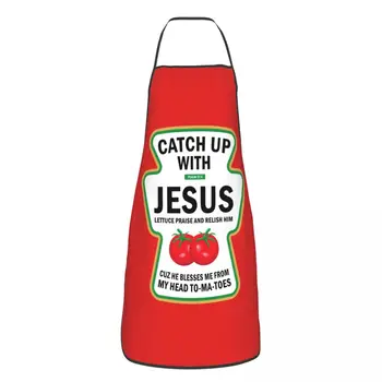 Grappig Christelijke Ketchup Woordspeling Voedsel Meme Sloof Volwassen Vrouwen Mannen Chef Tablier Keuken om te Koken Keuken praten Met Jezus