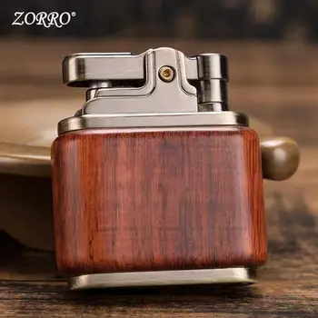 Zorro Zuiver Koper Kerosine Lichter Retro Nostalgisch Handgemaakte Houten Shell slijpschijf Lichtere Sigaret Accessoires voor Mannen Cadeau
