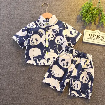 Kinderen Katoenen Kleding Baby Sport Jongens Causale Volledige Printe Panda Shirt korte Broek 2Pcs/Sets Baby Kids Fashion Peuter Trainingspakken