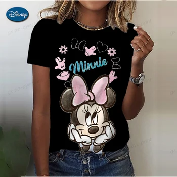 Vintage Zomer t-Shirt Femme Harajuku Shirt voor Vrouwen Zomer Tops Disney Minnie Mickey Print Grappige Vrouwen T-shirt Korte mouw