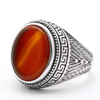 Natuurlijke Rode Agaat Ring voor Mannen 925 Sterling Zilver Vintage Totem Edelsteen Mannelijke Ringen turkse Handgemaakte Sieraden Cadeau