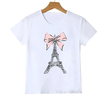 2020 zomer tops voor meisjes Roze paris eiffel toren print t-shirt voor meisjes harajuku kawaii kinderkleding ballet danser t-shirt meisjes