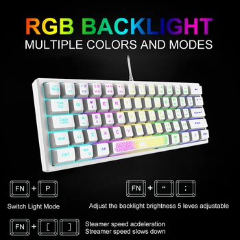K61 RGB-Wired Keyboard 60% 62 Toetsen Ergonomische Gaming Laptop Toetsenbord Office-Toetsenbord