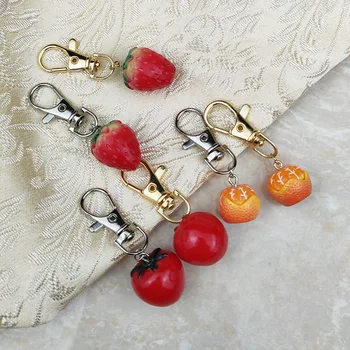 Mini Grootte Leuke Gesimuleerde Hars Fruit Sleutelhanger Tomaat Aardbei Oranje Key Chain Bag Hanger Mode Decoratie Creatieve Trinket