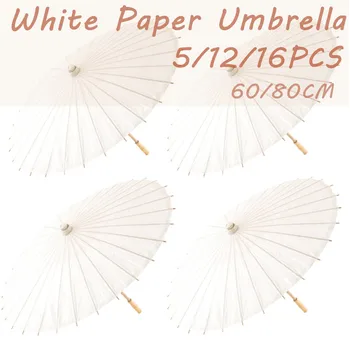 5/12/16PCS Papier Parasol Bruiloft Papier Paraplu Partij Gunst 60/80 cm Bamboe-Paraplu ' s voor Bruids Douche Centerpieces Foto Rekwisieten