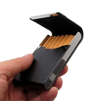 Pu Lederen Sigaretten Geval de Klassieke Metalen Sigaret Vak Staal 96*65*13mm het bewaren van Sigaren Doos Tabak Houder-Zwart-Bruin
