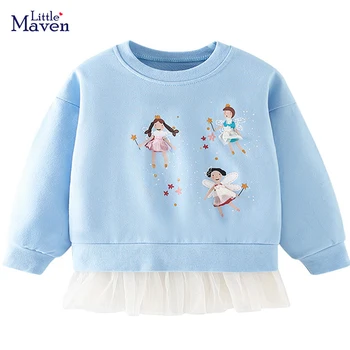 Little maven 2023 Nieuwe Mode Sweatshirt Blauw Flower Fairy Mooie Tops Katoen Comfort en een Heerlijke plek voor Kinderen 2-7 jaar