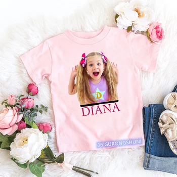 2022 Meisjes T-Shirt met Schattige De Kinderen Diana Toon Cartoon Print kinder t-Shirts Zomer Mode Meisjes Kleding Wit Roze Shirt Tops