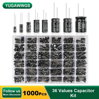 1000 stuks Aluminium Elektrolytische Condensator Kit 36 Waarden 16V-50V 0,1 uF-1000uF Condensator Set 100UF 220UF 470UF 680UF