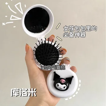 Hellokitty Mijn Melodie Kuromi Make-up Spiegel Sanrio Accessoires Y2K Animefolding Airbag Draagbare Kam Mirrorr Voeren Rond Geschenk