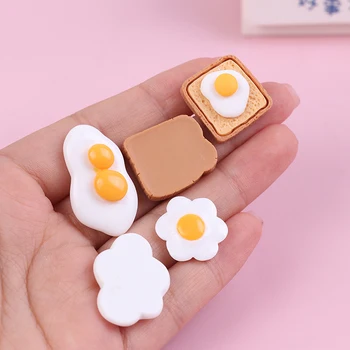 5 st 1:12 Poppenhuis Miniatuur Gepocheerd Ei met Toast Model Keuken Eten Accessoires Voor poppenhuis Inrichting DIY doen Alsof Spelen Speelgoed