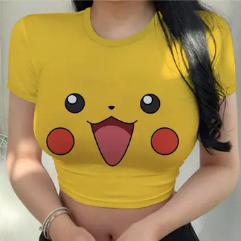 Kawaii Clothes Y2k Vrouwen aan de Top Anime T-shir T-Shirt Nieuwe Pokémon-Mode Sexy Harajuku Pikachu Kleding Toppen van het Gewas Pokémon Pikachu
