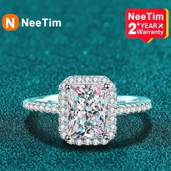 NeeTim 2 Karaat Moissanite Ring voor Vrouwen Radiant Emerald Cut Diamond Sterling Zilver 925 met 18KGold Plated Bruiloft Band