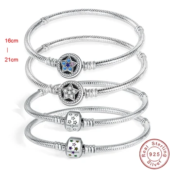Europees 100% S925 Sterling zilver Zilveren Armband Armbanden Snake Ketting Voor Vrouwen Originele DIY Bead Charm Hanger Sieraden