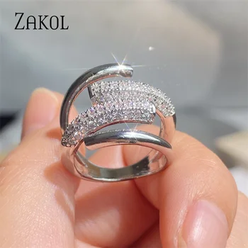 ZAKOL Nieuwe Micro Instelling Zirkoon Kruis Opening Ringen voor Vrouwen Gothic Meisjes' Luxe Sieraden