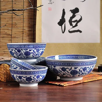 Keramische Kom Blauw en Wit Porselein Japans Bone China Serviesgoed Huishoudelijke Keuken Benodigdheden Rijst Noodle 10 Inch Grote Kom