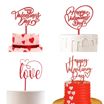 2023 Nieuwe Happy Valentine ' s Day Topper Acryl Goud Rood Liefde Bruiloft Cupcake Topper voor Lady Bruiloft Cake Decorations