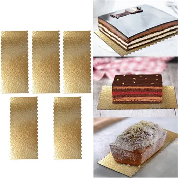 5PCS Golf Vormige Cake Board Gouden Kartonnen Taart Houder Mat Rechthoekige Mousse Cake Cupcake Dessert Lade Taart Decoreren Tools