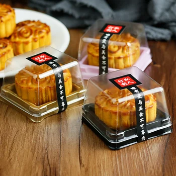 50 Sets Square Moon Cake Laden Maancake Verpakking Doos Met Deksel Voedsel Container Houder Goud Plastic Taartdoos Voor Cookie-Ei Taart