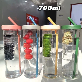700ml Water in Plastic Fles met Rietje Water Beker Vruchtensap Cup Draagbaar Fitness Outdoor Travel Drinken van de Fles Fles Water