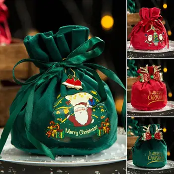 Klassieke Kerst Fluwelen Tas Tas Candy Appels Handle Bag Kerstboom Hangen Decoratie Nieuwe Jaar Xmas Geschenken