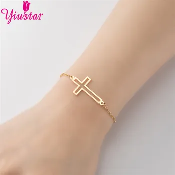 Nieuwe Eenvoudige Christelijke Kruis Roestvrij Stalen Ketting Armbanden voor Vrouwen Mannen Religieuze Sieraden Lucky Manchet Bangles Cadeau Groothandel