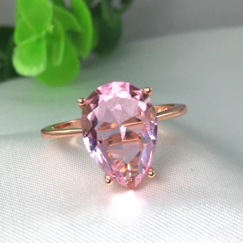 Water Drop Kubieke Zirkoon Liefde Bruiloft Ring Rose Goud Kleur Roze Kristallen Stenen Verlovingsfeest Vrouwelijke Vinger Ring Luxe