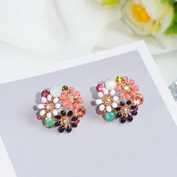 Nieuwe Trendy Schattig Lief Kristal Bloemen Stud Oorbellen voor Vrouwen Charme Elegante Grote oorbellen Bruiloft Sieraden Accessoires